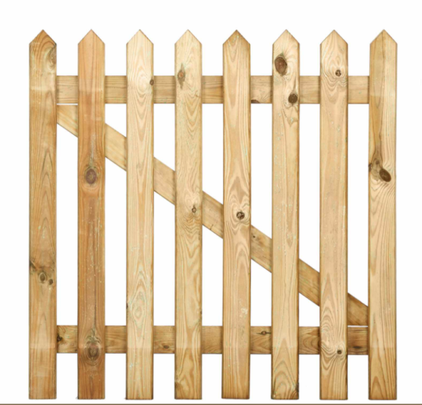 WOODEN PICKET FENCE PANEL SHARP TOP NATURAL SMALL